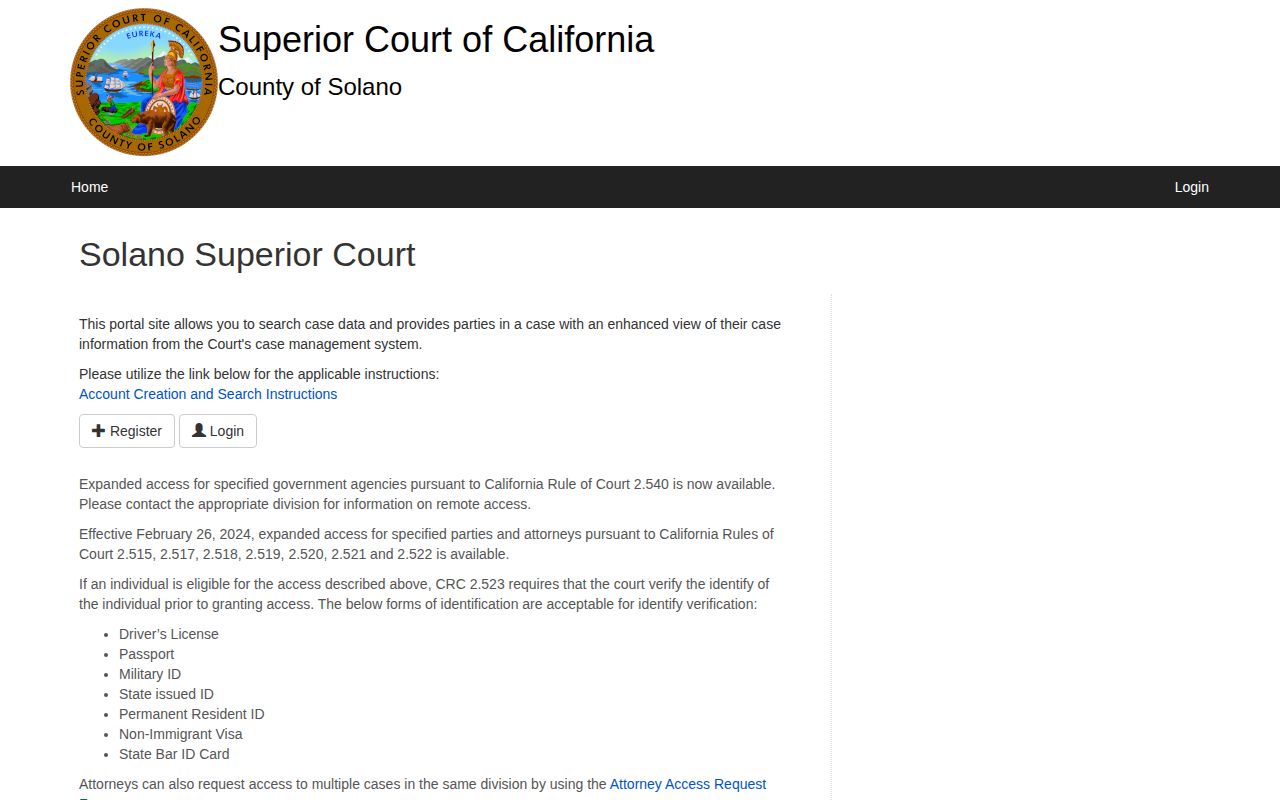 Solano County Superior Court arrest case and disposition search